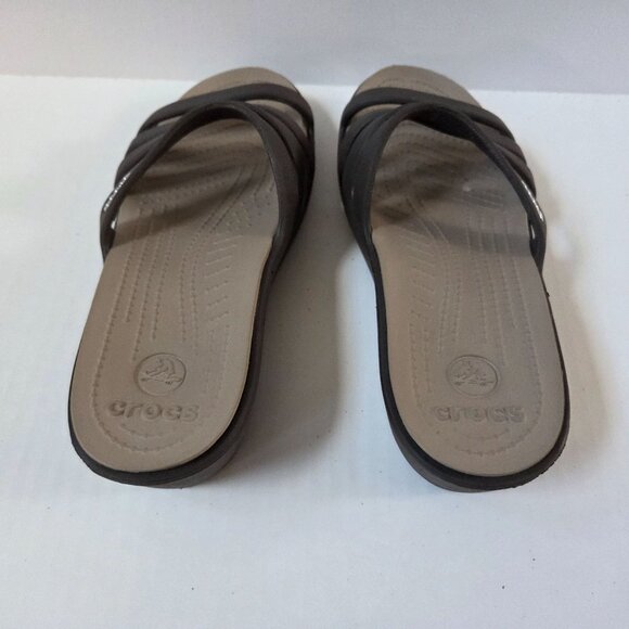 Crocs Sandals Womens 7 Brown Rhonda Strappy Wedge Slides Beach Casual Vacation - Picture 8 of 10